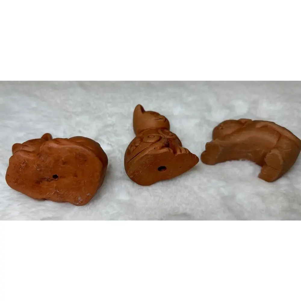 Handcrafted Miniature Vintage Carved Terracotta‎ Kitten Figurines Cat Sculptures